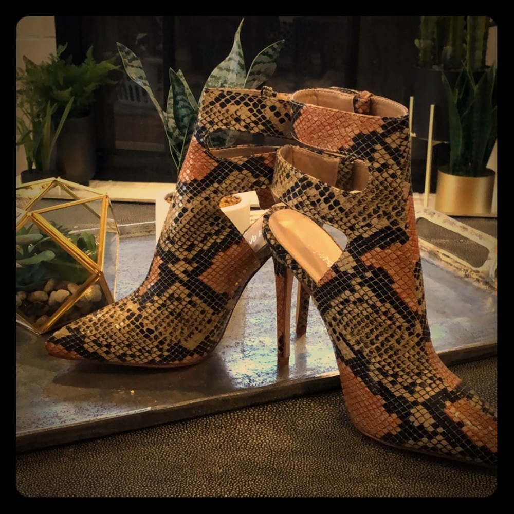 Faux Snake Skin Stiletto Booties